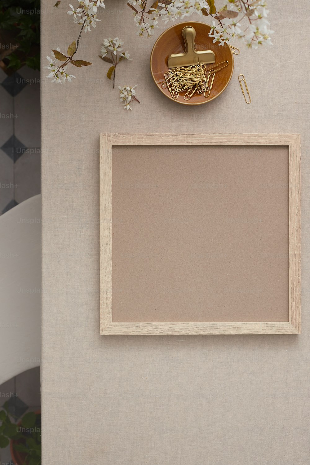 a picture frame sitting on top of a table