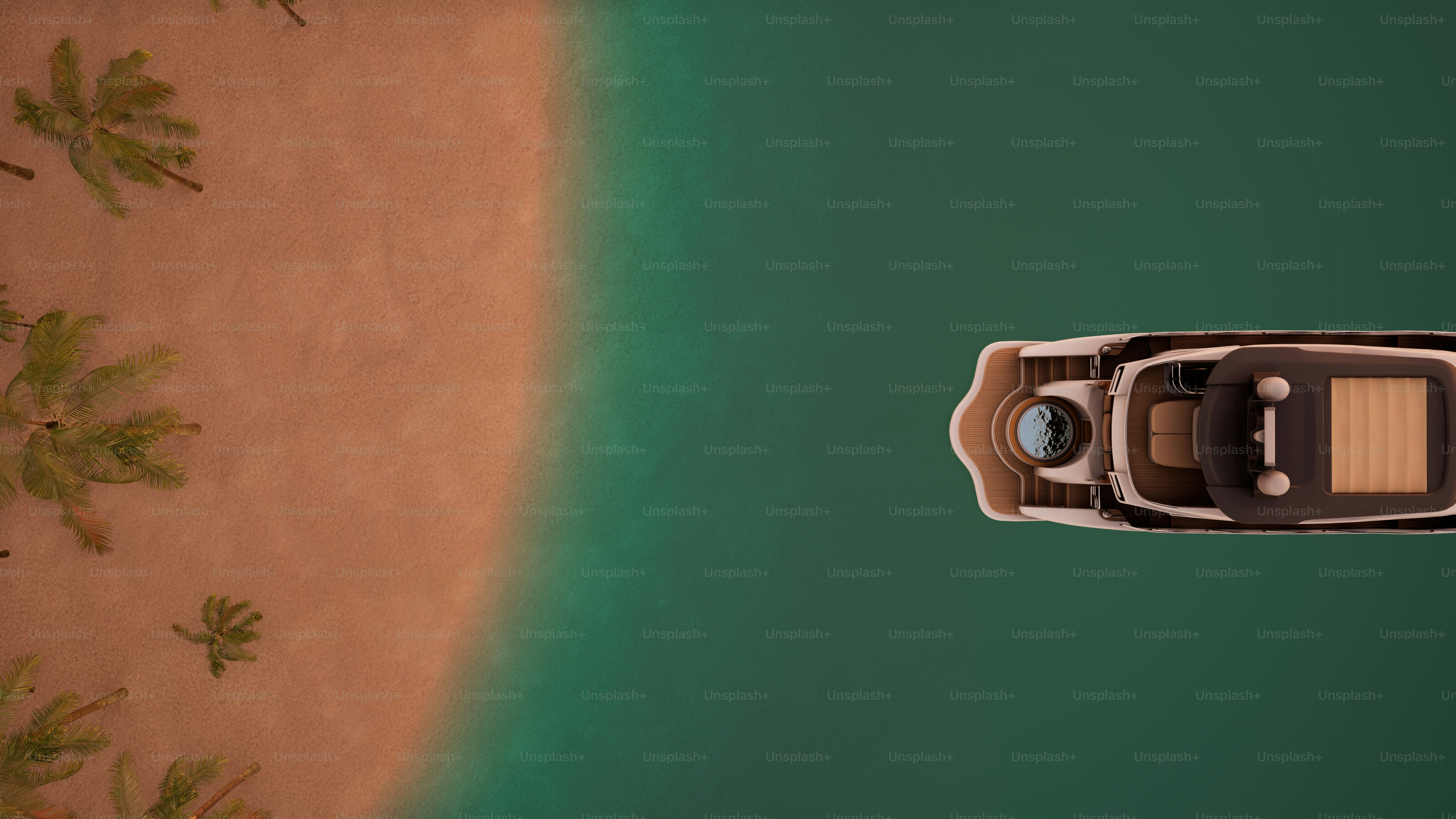 an aerial view of a boat in the water