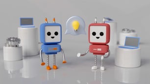 un couple de petits robots debout l’un à côté de l’autre