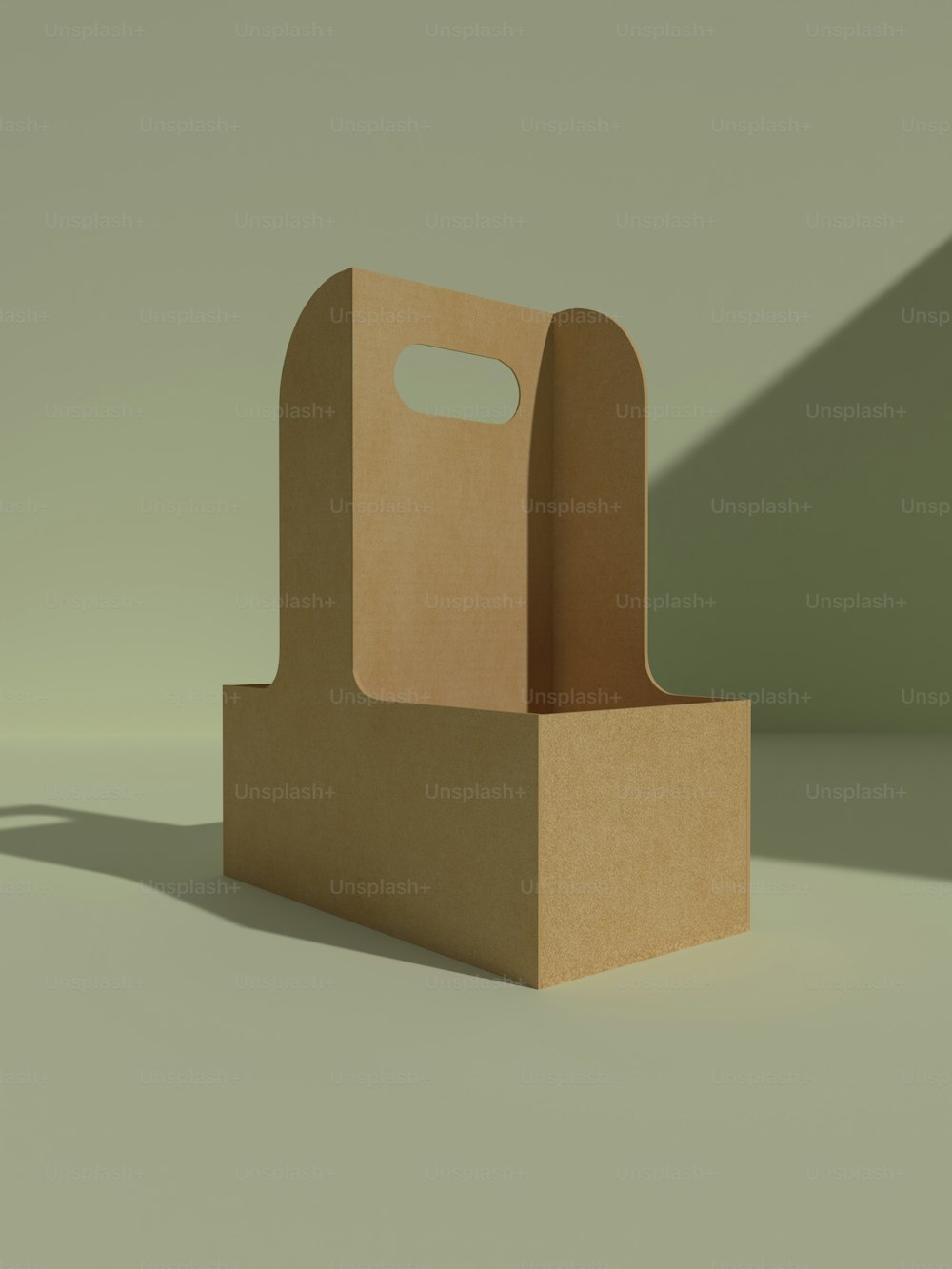 a cardboard box with a handle on a green background