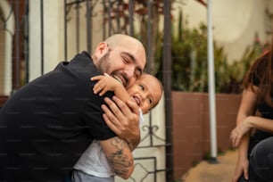 a man hugging a woman on the street