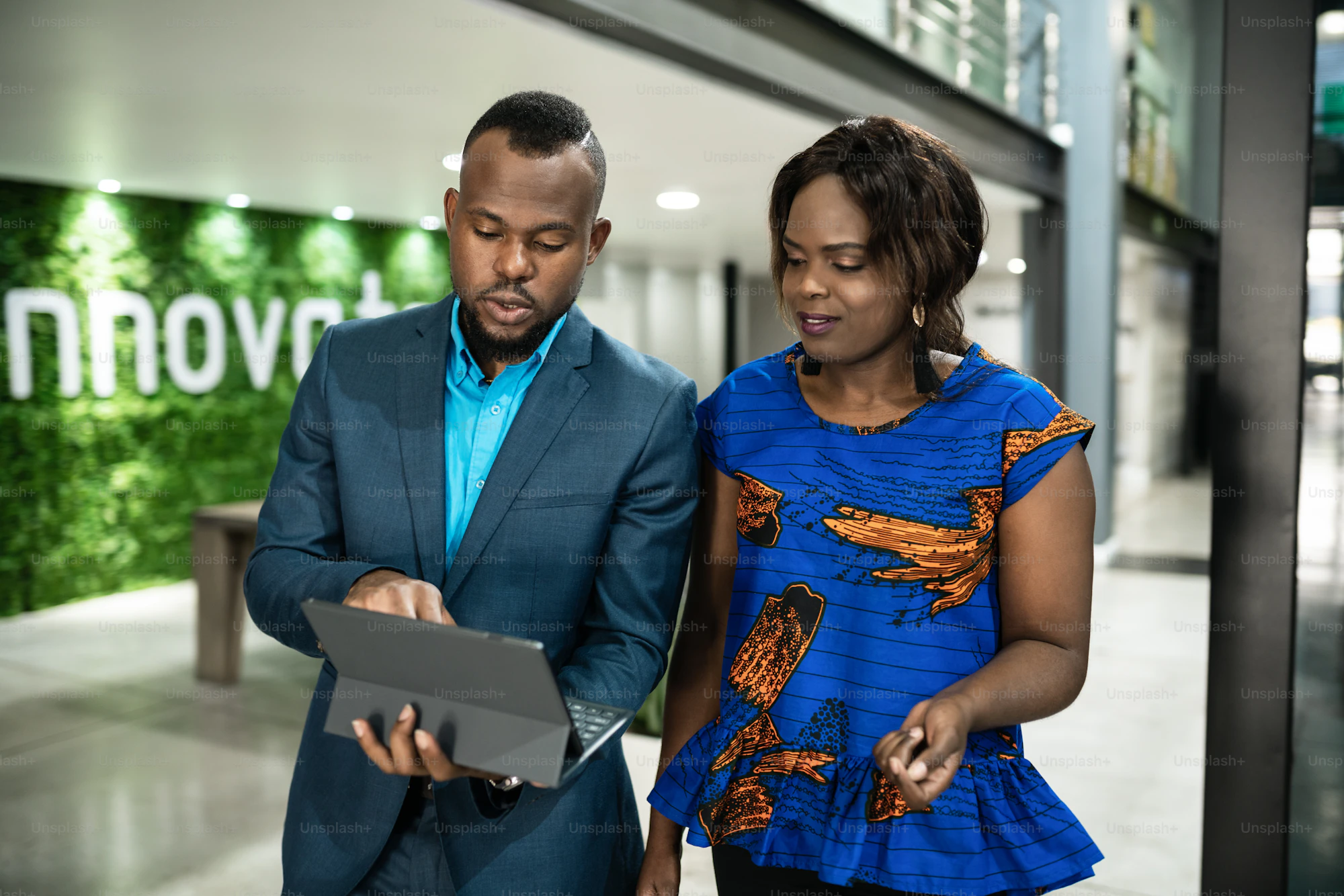 African business professionals collaborating in a modern office