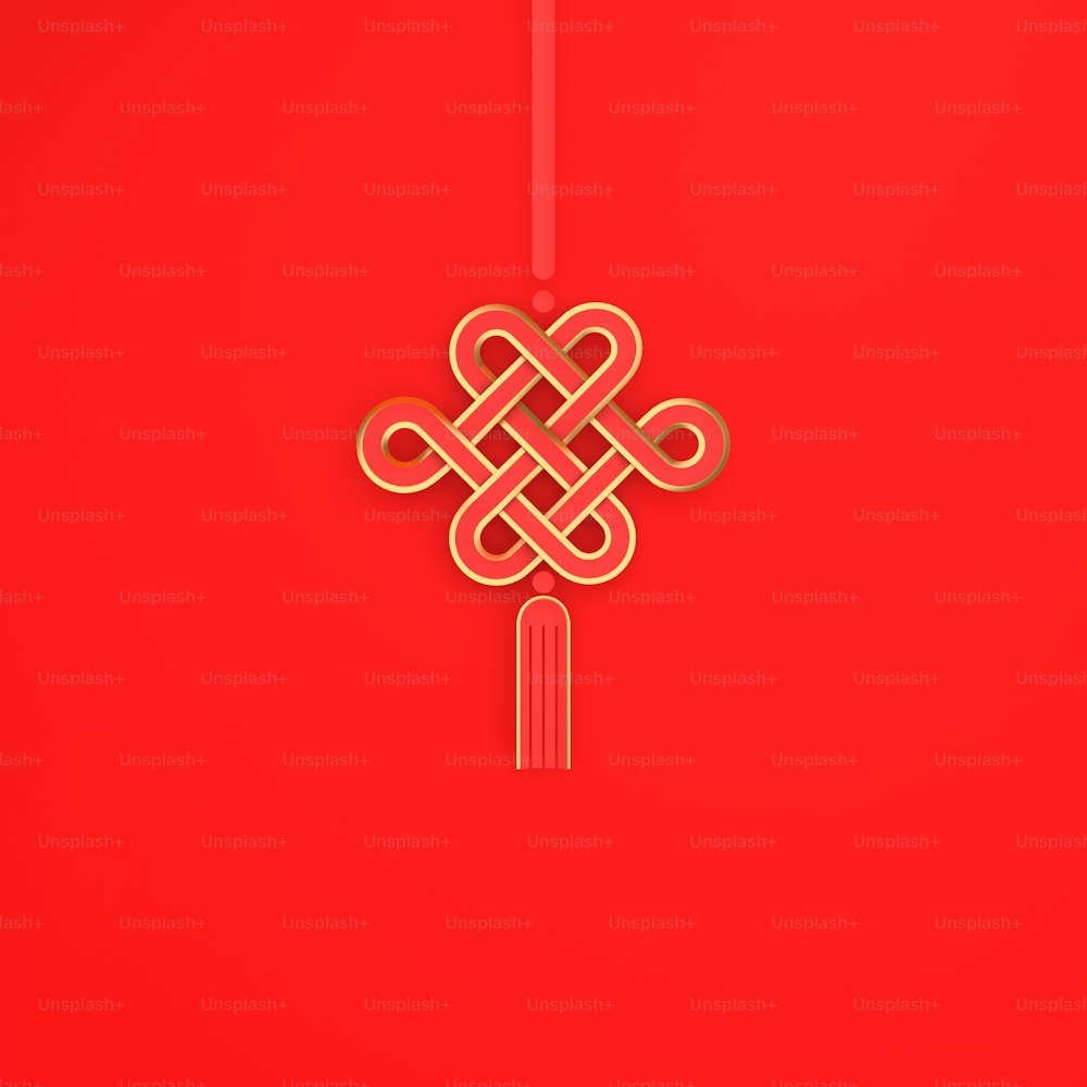 Happy Chinese new year banner, red and gold knot paper cut on background. Design creative concept of china festival celebration gong xi fa cai. 3D rendering illustration.