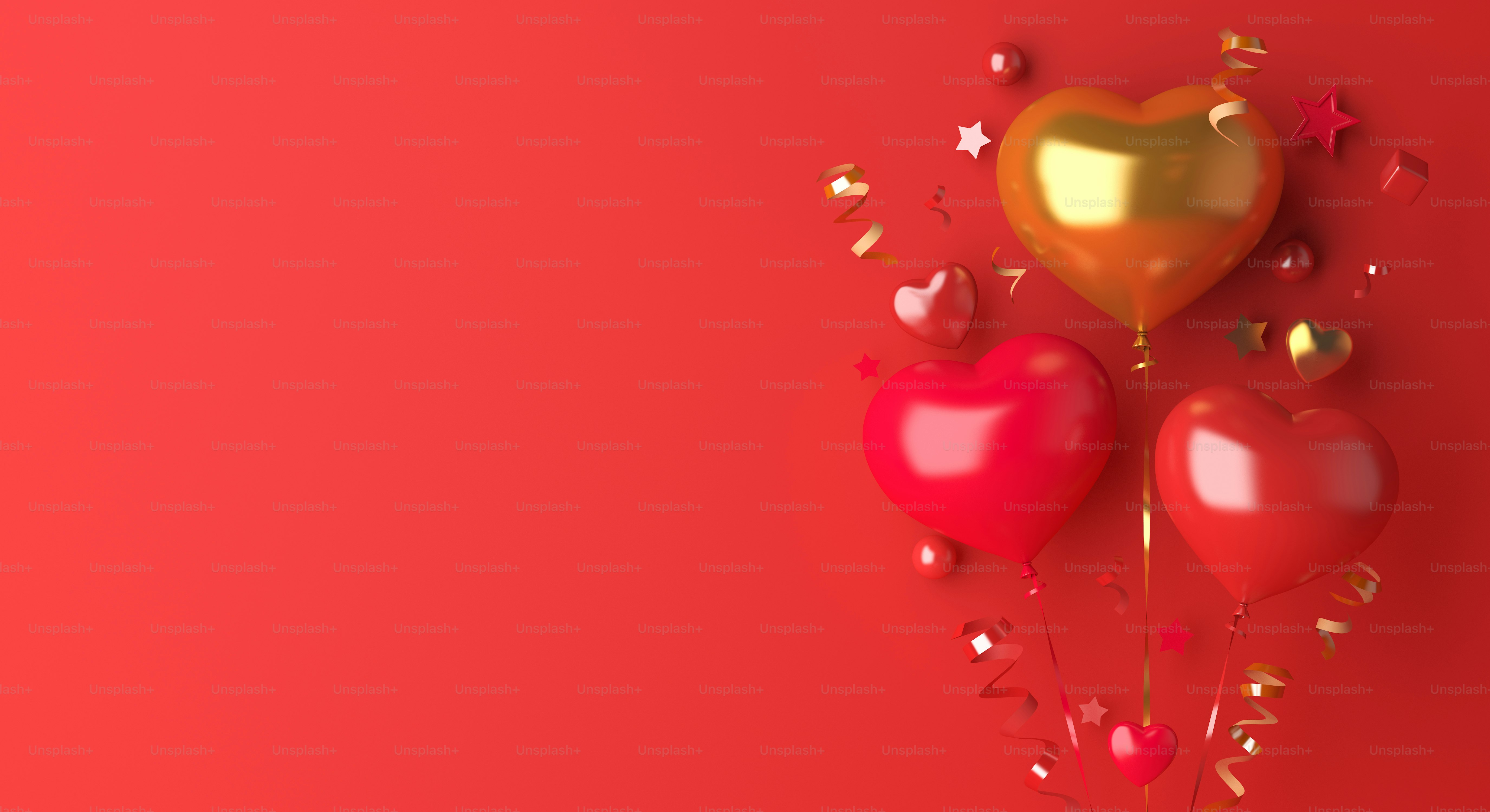 Happy valentines day decoration with heart shape balloon, confetti ...