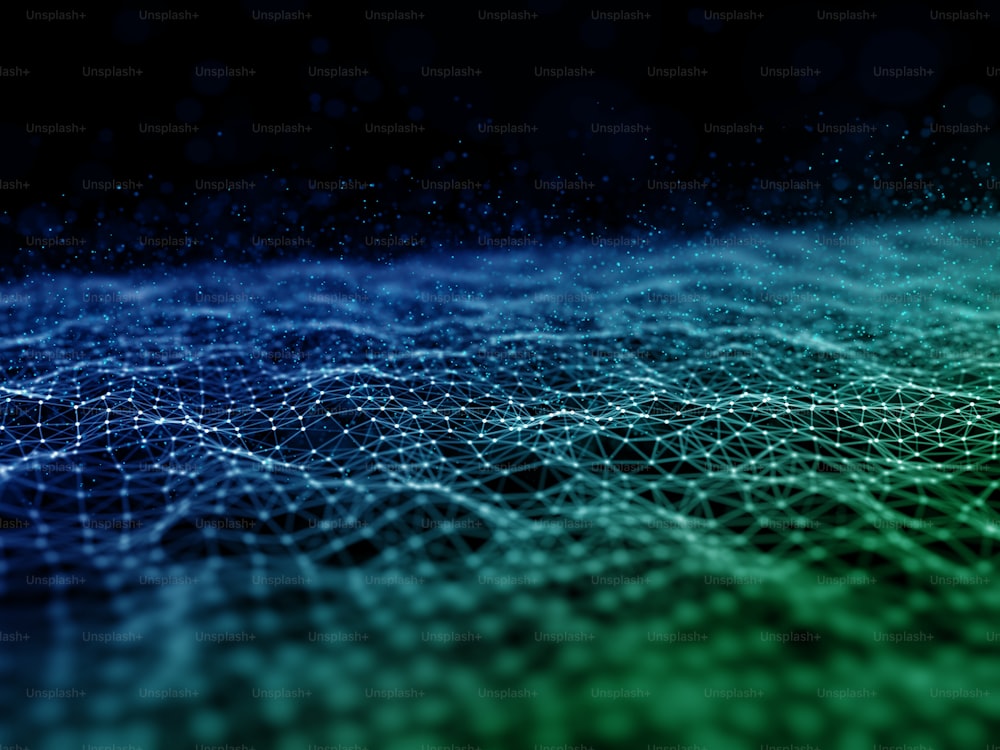 3D-Darstellung eines modernen Netzwerkkommunikationshintergrunds mit Verbindungslinien und Punkten