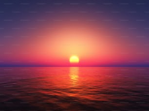 夕焼けの空を背景にした海の3Dレンダリング
