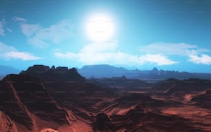 Renderizado 3D de un paisaje planetario surrealista
