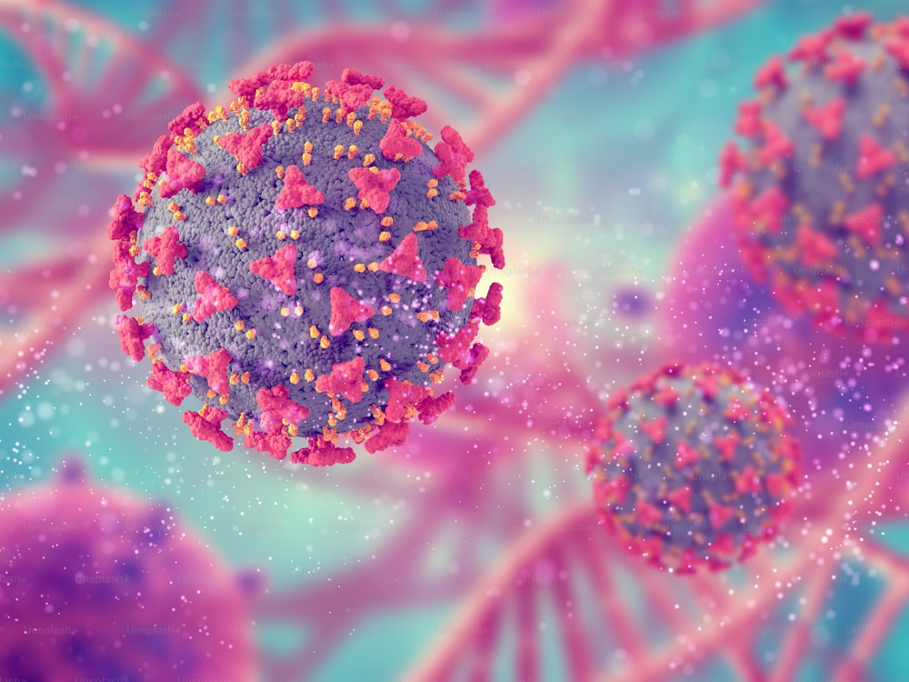 3D render of a medical background with Covid 19 virus cells