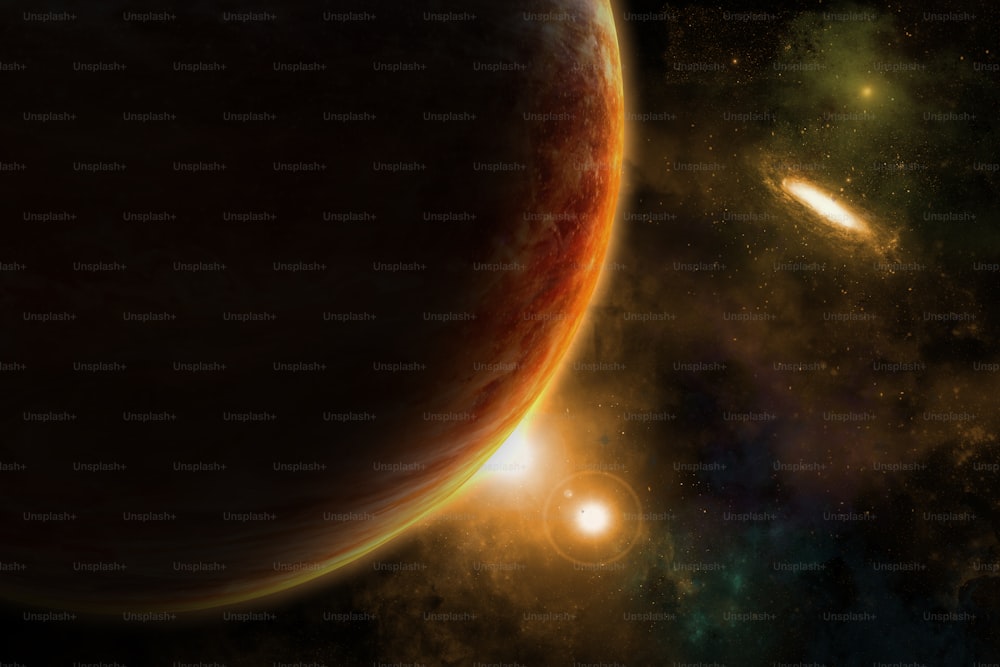 Space background with fictional planets and nebula.