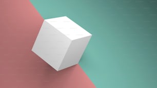 Installazione geometrica minimale astratta con cubo bianco, illustrazione rendering 3d