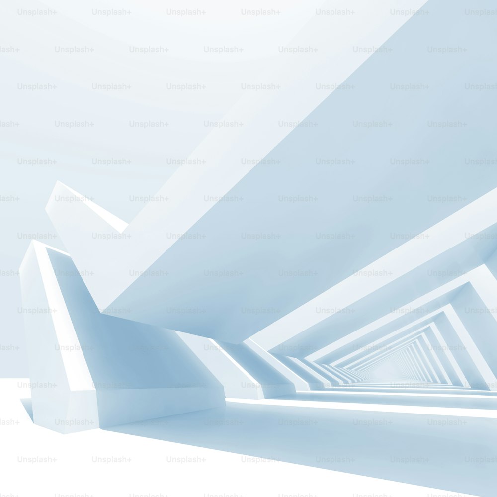Plantilla abstracta de arquitectura mínima, fondo digital en tonos azules con estenosis geométricas. Ilustración de renderizado 3D