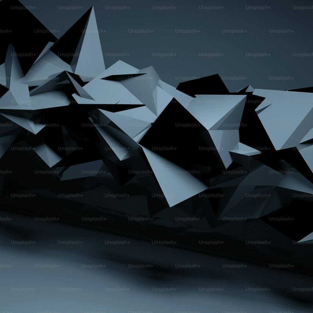Fundo digital azul escuro abstrato, estrutura poligonal caótica brilhante, ilustração de renderização 3D