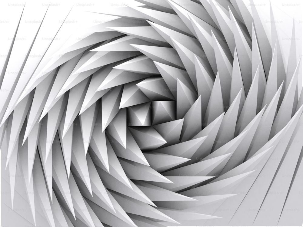 Abstrakter geometrischer Hintergrund, weiße parametrische dreieckige Formen, Wirbelmuster, 3D-Render-Illustration