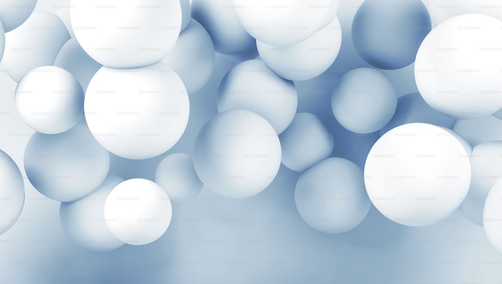 白い抽象的な球体の雲。デジタル背景、青の色調の3Dレンダリングイラスト