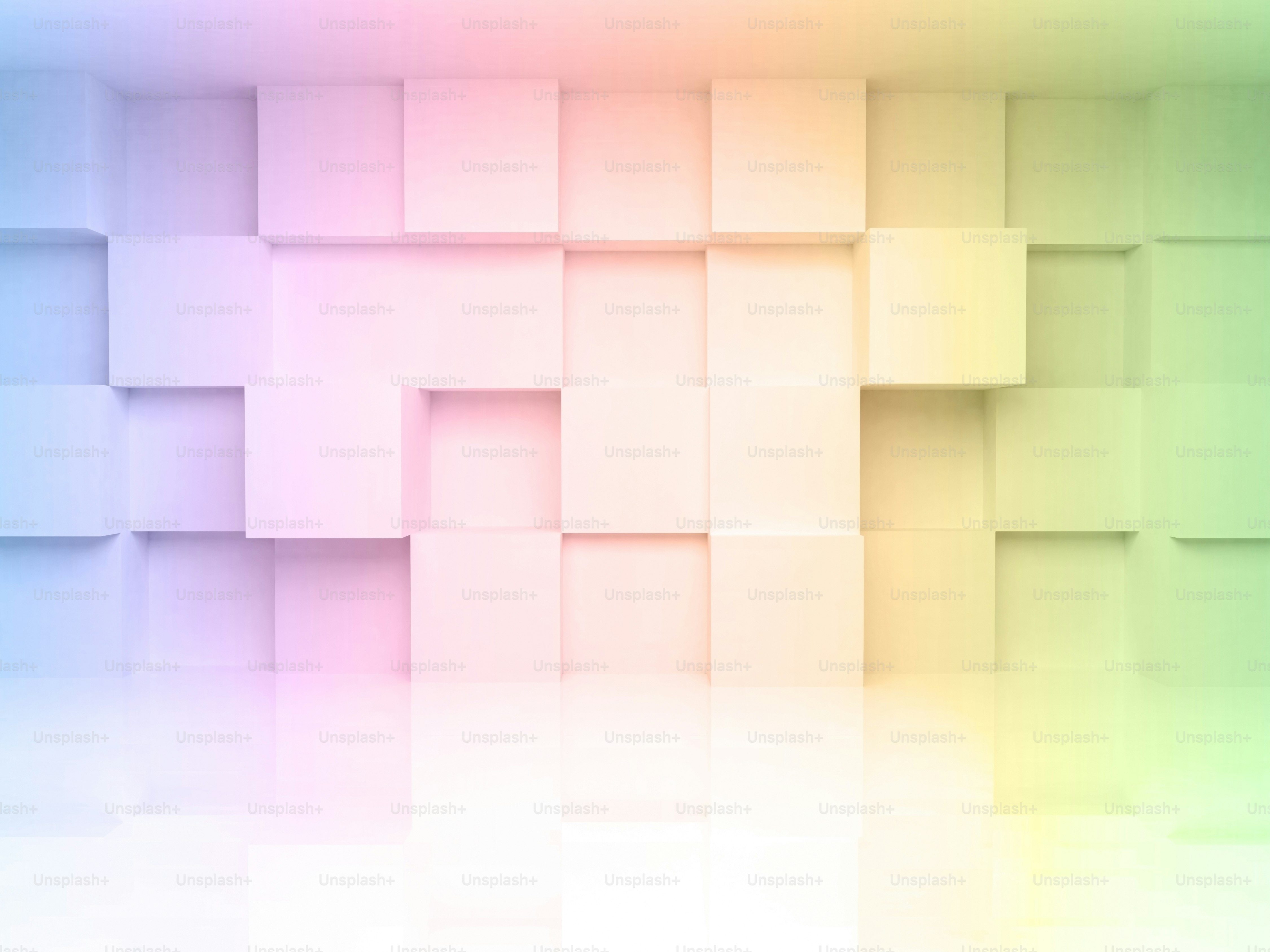 Abstract 3d architecture background with colorful gradient toned cubes on the wall