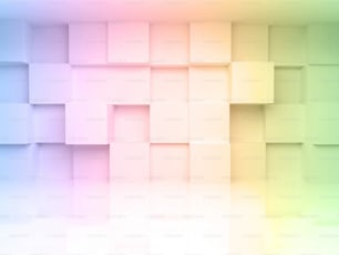 Sfondo astratto dell'architettura 3d con cubi sfumati colorati sulla parete