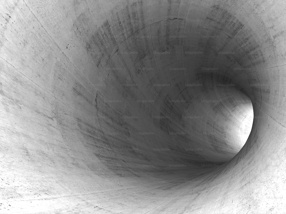 Interior do túnel de concreto giratório com paredes redondas. Ilustração 3d