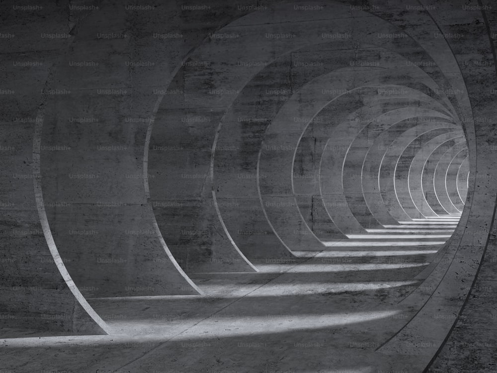 Interior do túnel de concreto com efeito de perspectiva. Ilustração 3d