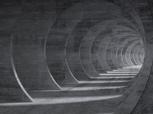 Interno del tunnel in cemento con effetto prospettico. Illustrazione 3D
