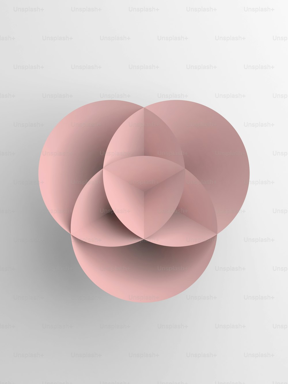 Abstract pink paper shape over white background, vertical 3d render illustration