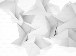 Patrón abstracto de superficie triangular blanca. Textura de fondo low-poly, ilustración de renderizado 3D