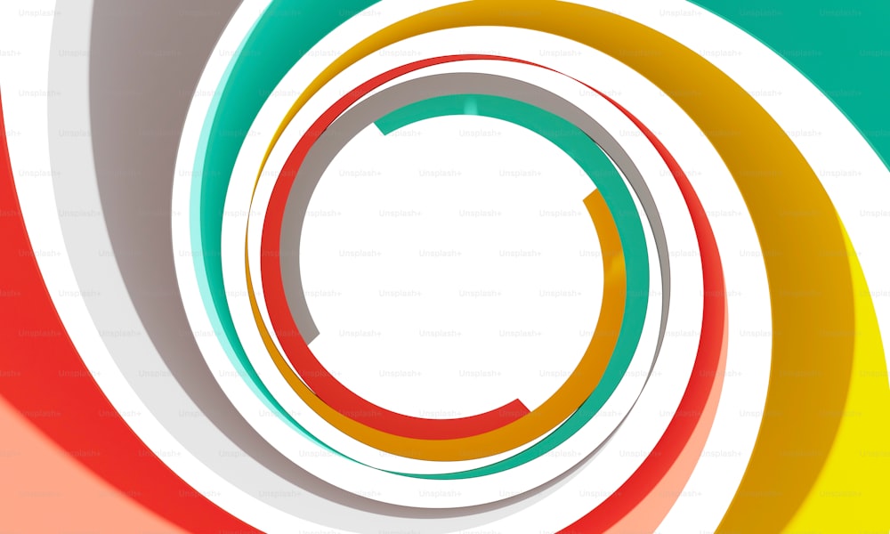 Fondo abstracto con túnel de espirales coloridas con espacio de copia en blanco en el medio, ilustración de representación 3D