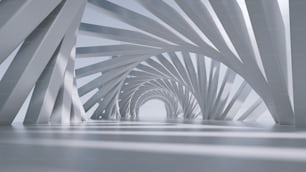 Rendering 3D, sfondo futuristico astratto. Tunnel a spirale bianco con luce diurna.