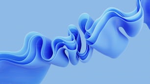 Render 3D, fondo azul moderno abstracto, cintas plegadas macro, papel tapiz de moda con capas onduladas y volantes