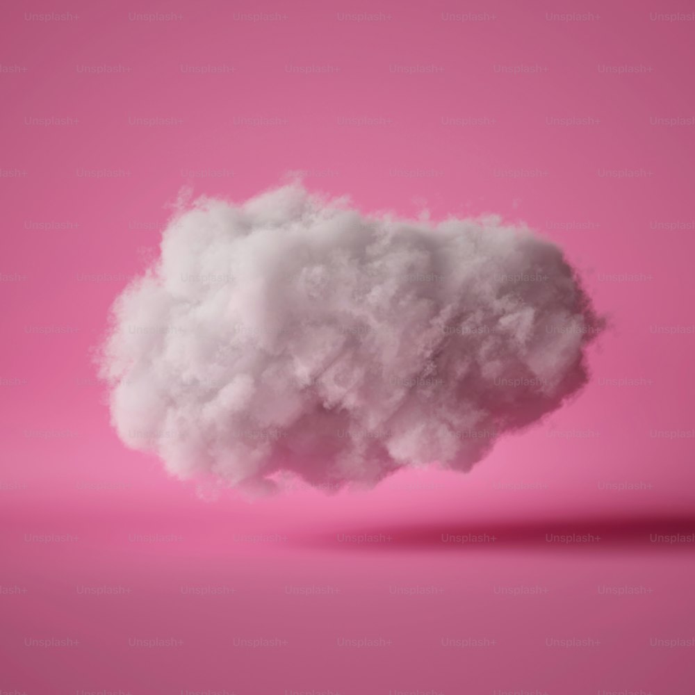 Rendu 3D, nuage blanc moelleux isolé sur fond rose, poussière ou brume