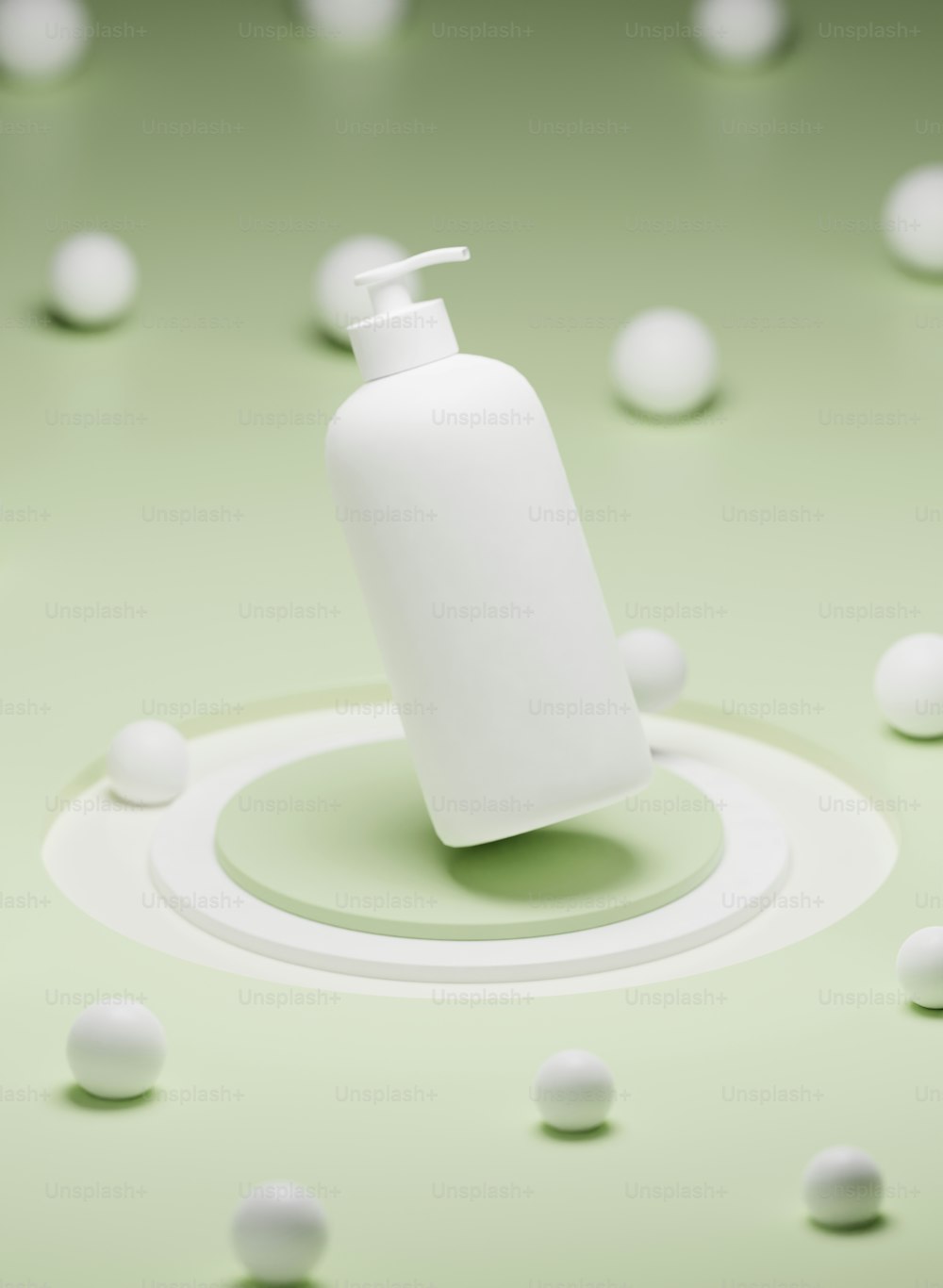 a bottle of lotion sitting on top of a green surface