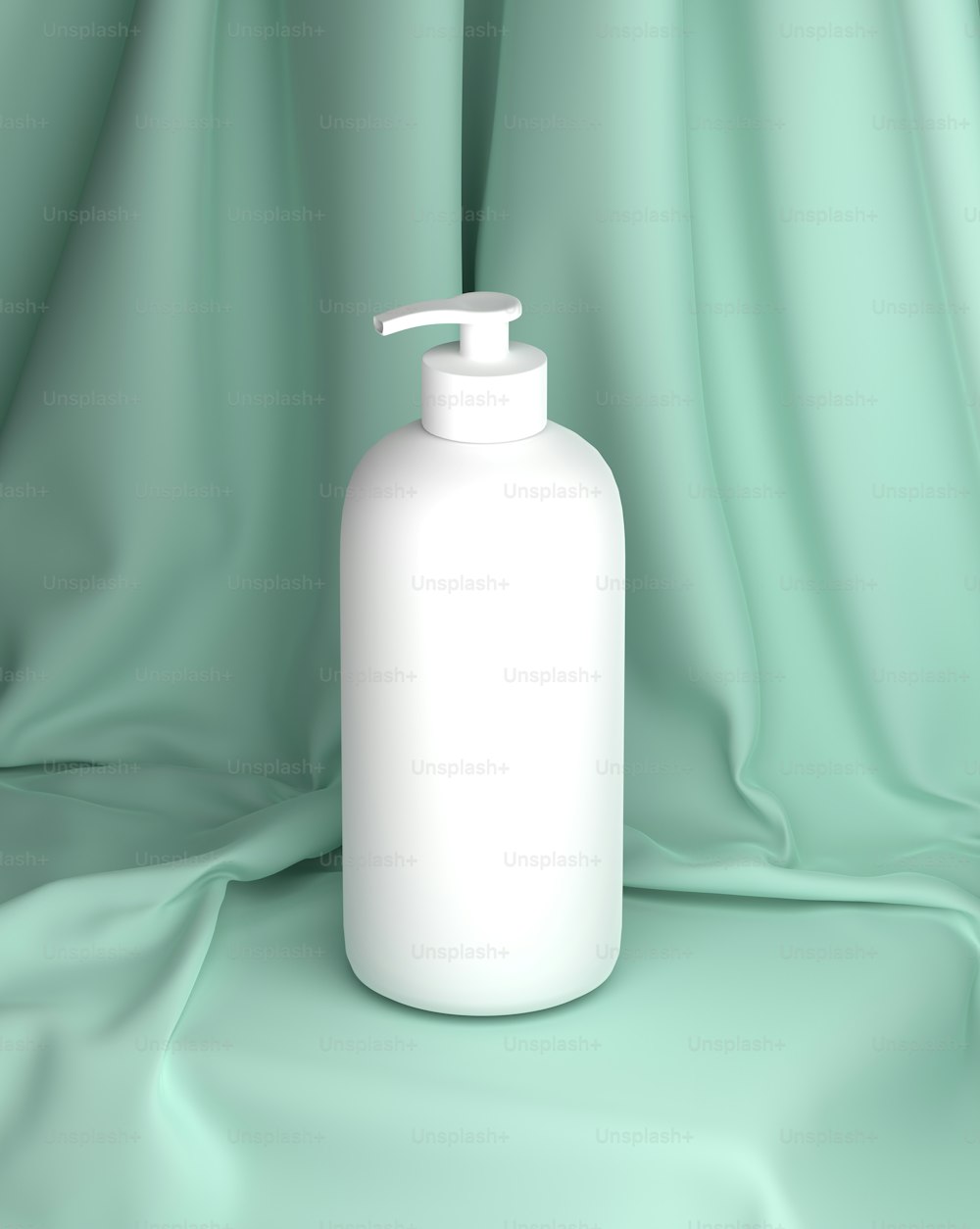 a bottle of soap on a green cloth