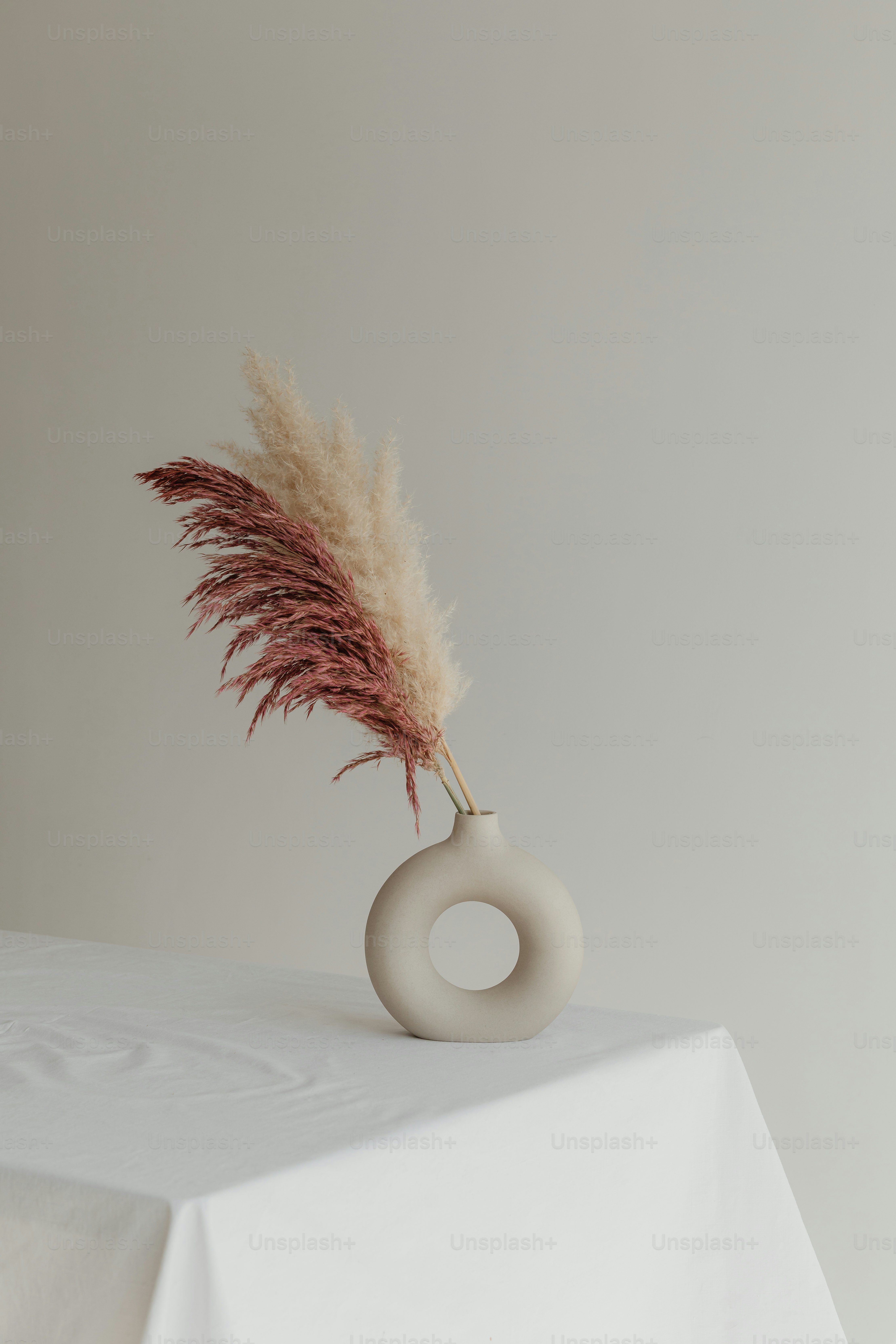 a vase with a plant in it on a table