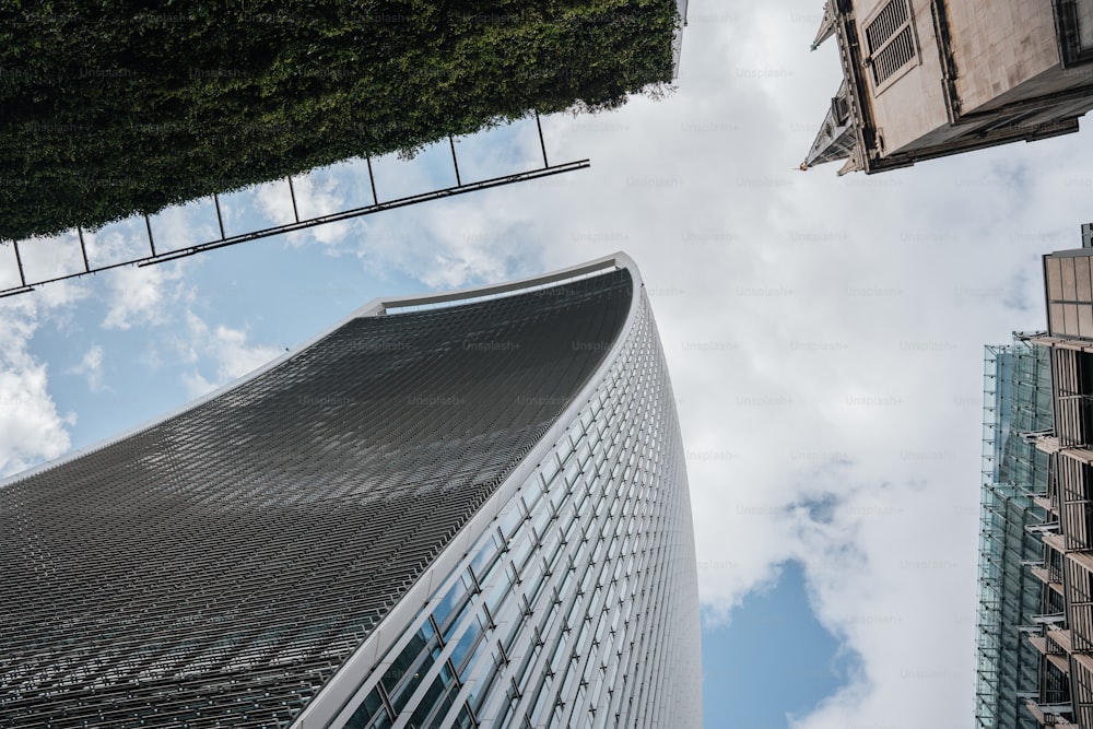 looking up at a tall building in a city