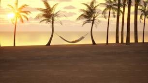 Una hamaca entre dos palmeras en una playa