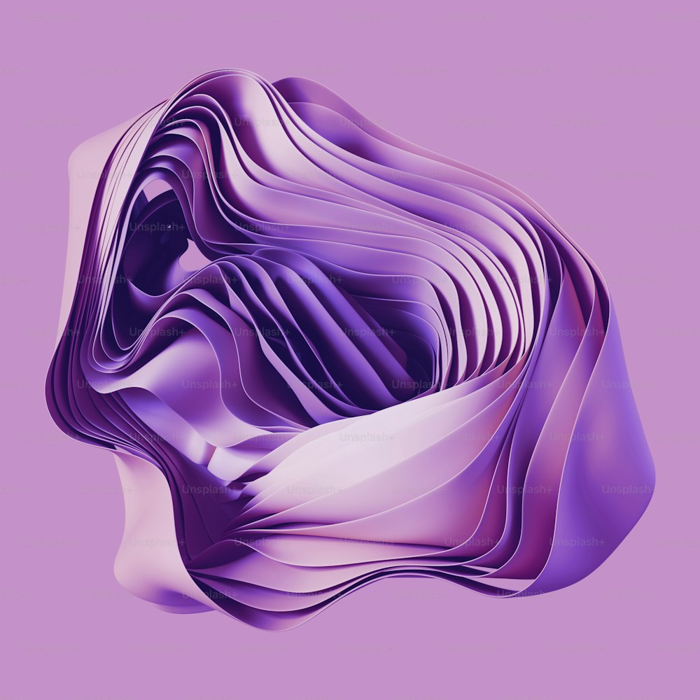 Rendering 3D, sfondo lilla astratto con oggetto a strati sinuoso, carta da parati moderna minimale