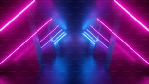 3d render, neon abstract background, empty room, tunnel, corridor, glowing lines, geometric, ultraviolet light