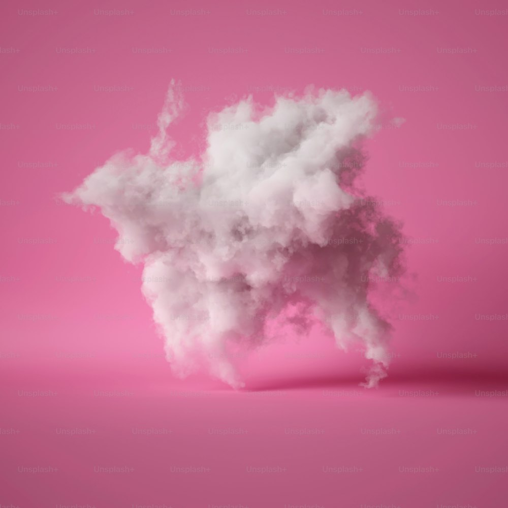 Renderizado 3D, nube blanca esponjosa aislada sobre fondo rosa, polvo o niebla