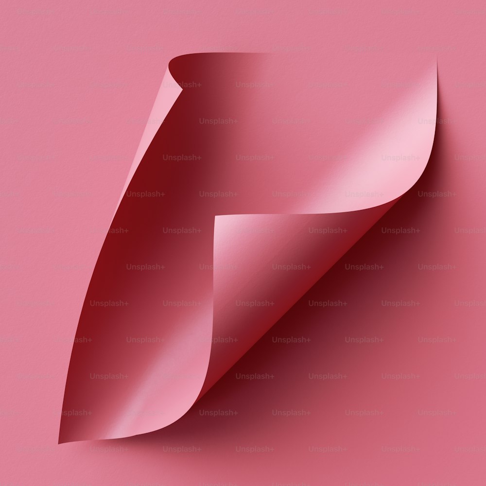 3Dレンダリング、角が丸まったピンクのメモ用紙、ページカール。抽象的なクリエイティブ背景