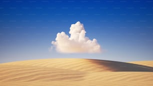 Rendering 3D, sfondo di paesaggio realistico con dune di sabbia e nuvole bianche su un cielo blu. Vista panoramica del deserto