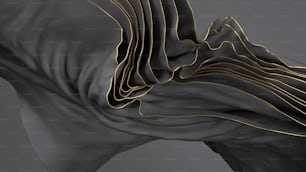 3d render, abstract background with drapery layers and folded textile ruffle, black cloth macro with golden edges, wavy fashion wallpaper