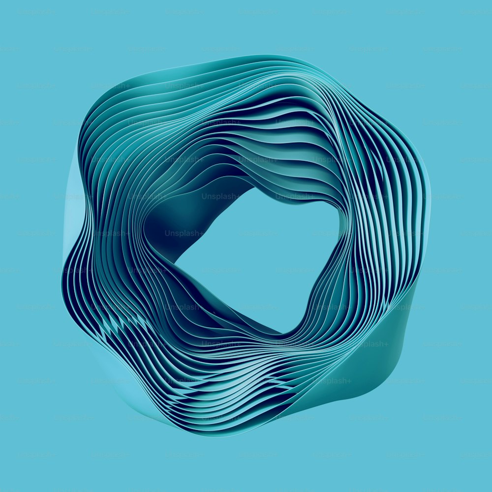 3D-Rendering, abstraktes geschichtetes kurviges Objekt mit Loch, isoliert auf blauem Hintergrund, moderne minimalistische Tapete