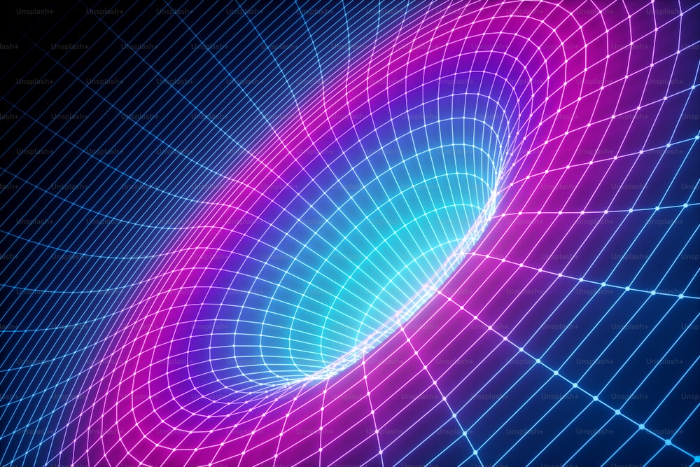 3d render, abstract background, grid, ultraviolet spectrum, gravity, matter, space, wormhole, cosmic wallpaper