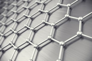 Struttura atomica del grafene, illustrazione 3d di sfondo della nanotecnologia