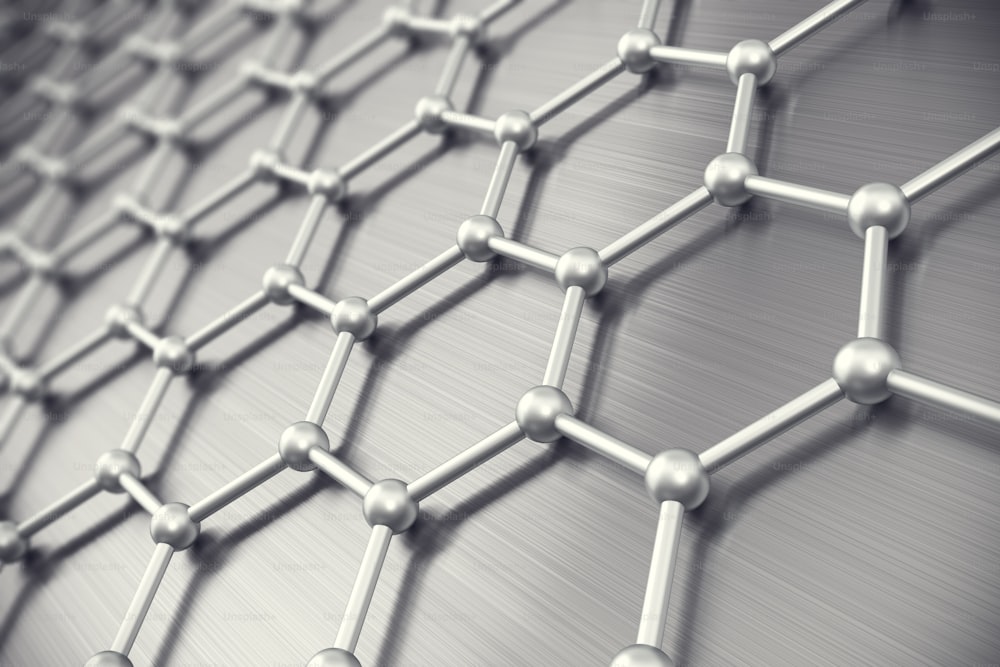 Estructura atómica del grafeno, fondo de nanotecnología Ilustración 3D