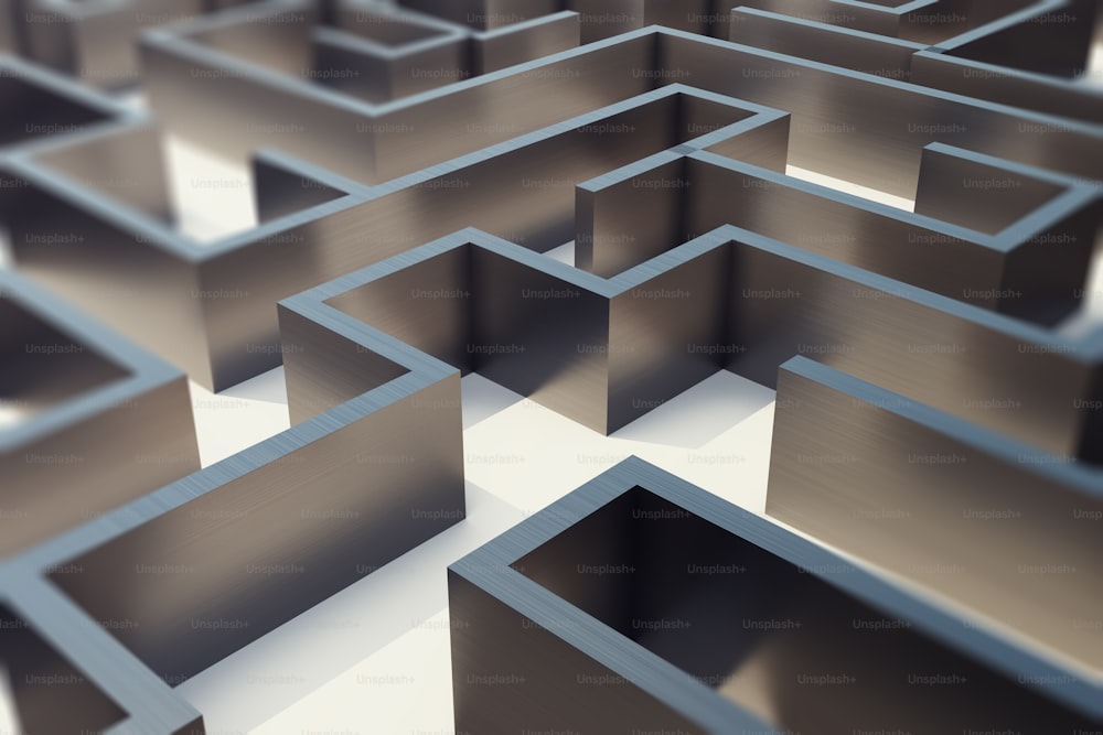 Labyrinthe métallique de rendu 3D, concept de résolution de problèmes complexes