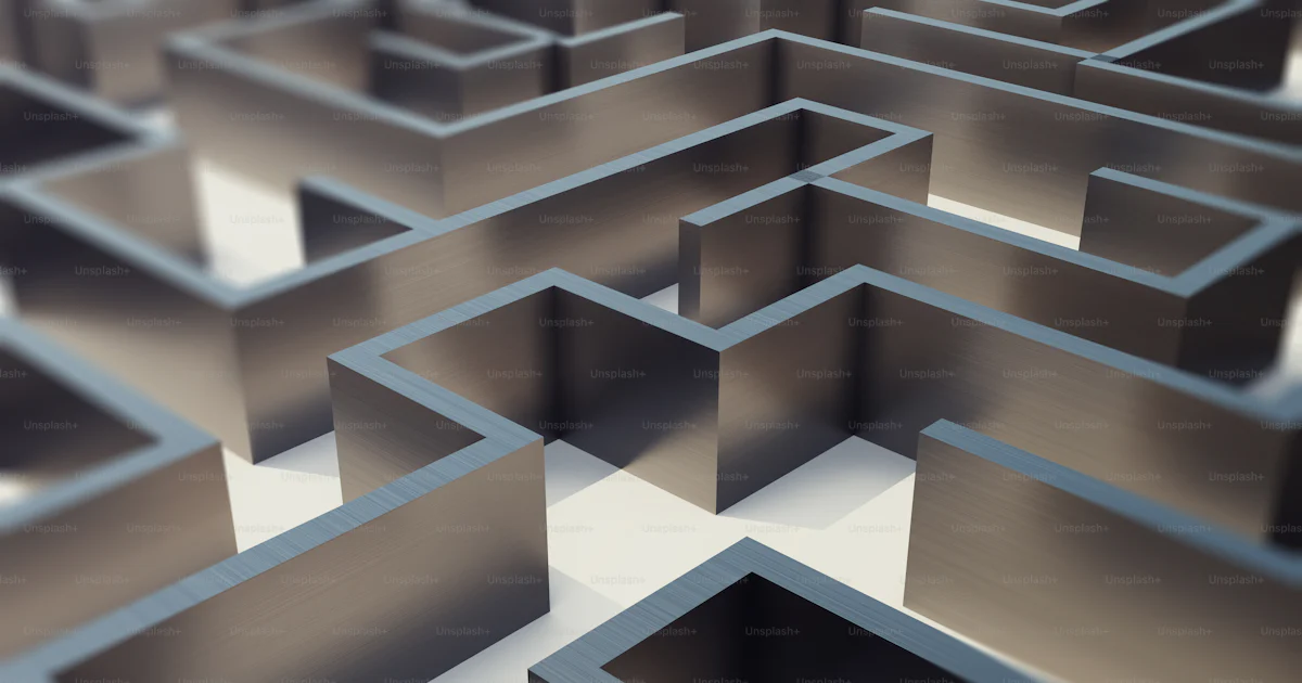 3d rendering metal labyrinth, complex problem solving concept photo ...
