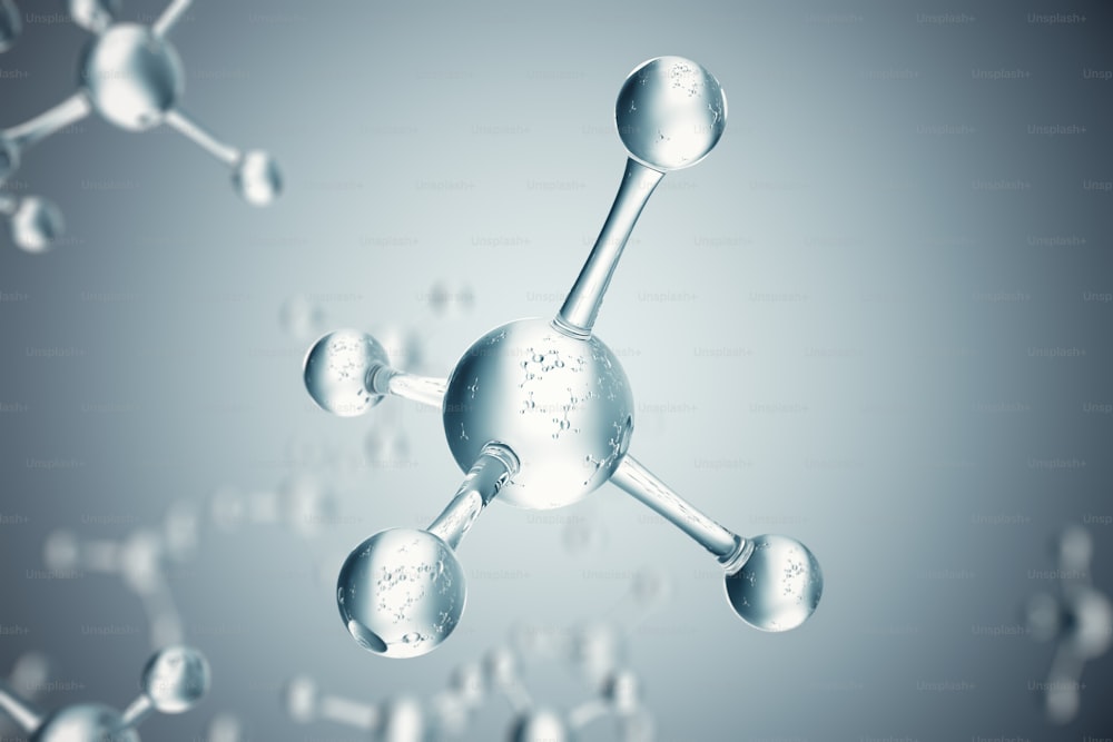 Ilustración 3D de moléculas. Átomos bacgkround. Antecedentes médicos para pancarta o volante. Estructura molecular a nivel atómico
