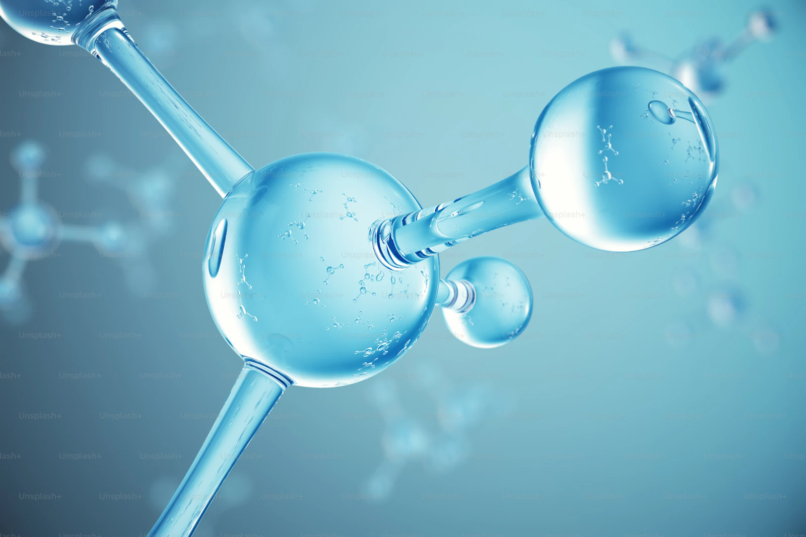 3D illustration of a translucent blue molecular structure