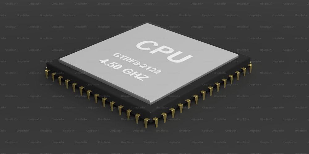 3D-Rendering-CPU-Prozessor auf schwarzem Hintergrund