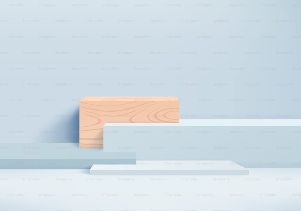 Podium in abstract blue composition, 3d render, 3d illustration, Background mockup 3d Blue with podium and minimal pink wall scene, 3d mockup abstract geometric shape blue pastel color. Stage for awards on website in modern.